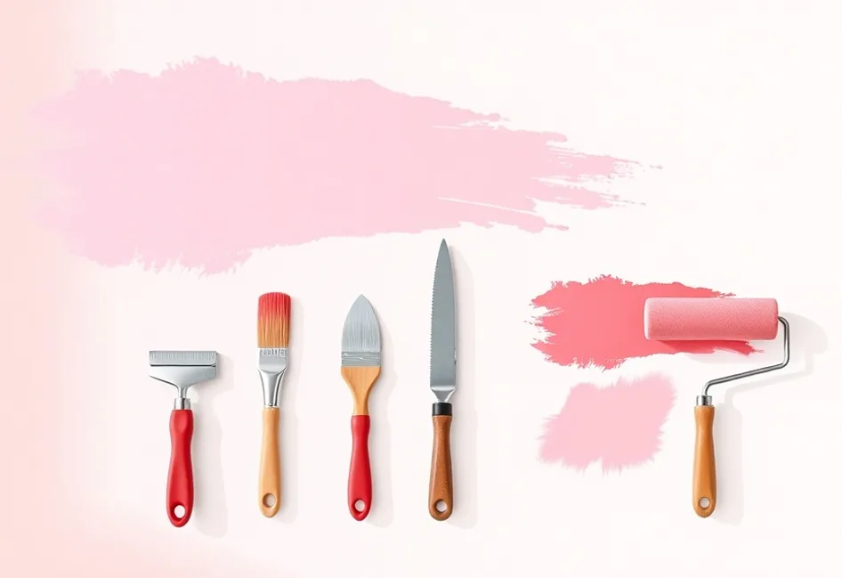 Outils de peinture disposés dans l'ordre des étapes du chantier