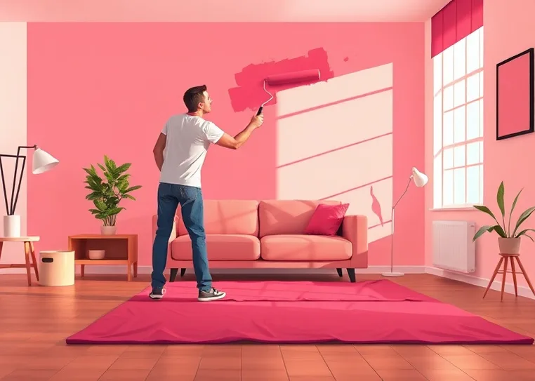 Peintre appliquant la peinture au rouleau sur un mur de salon